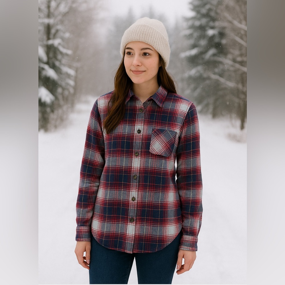 Aeropostale Boyfriend Fit Plaid Button Up Flannel Shirt - Red, Blue, White Sz XS